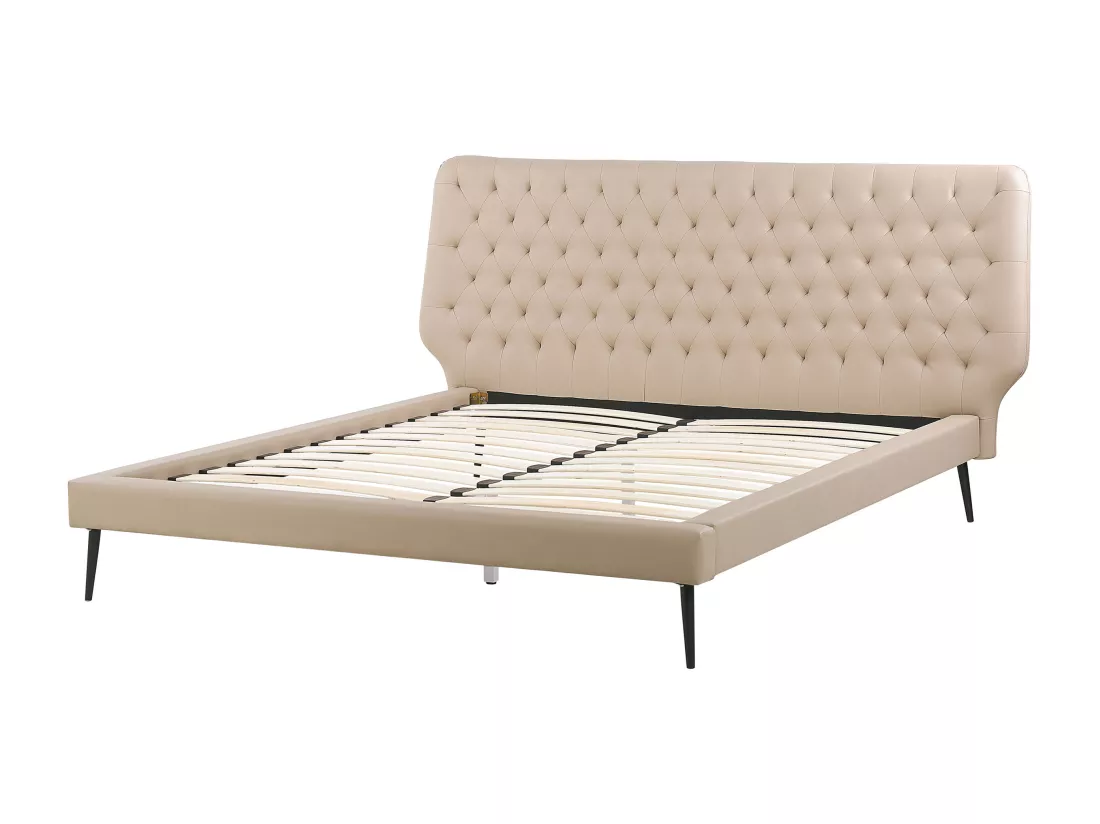 Ensemble de chambre Cuir PU ESSONNE 160 x 200 cm Beige