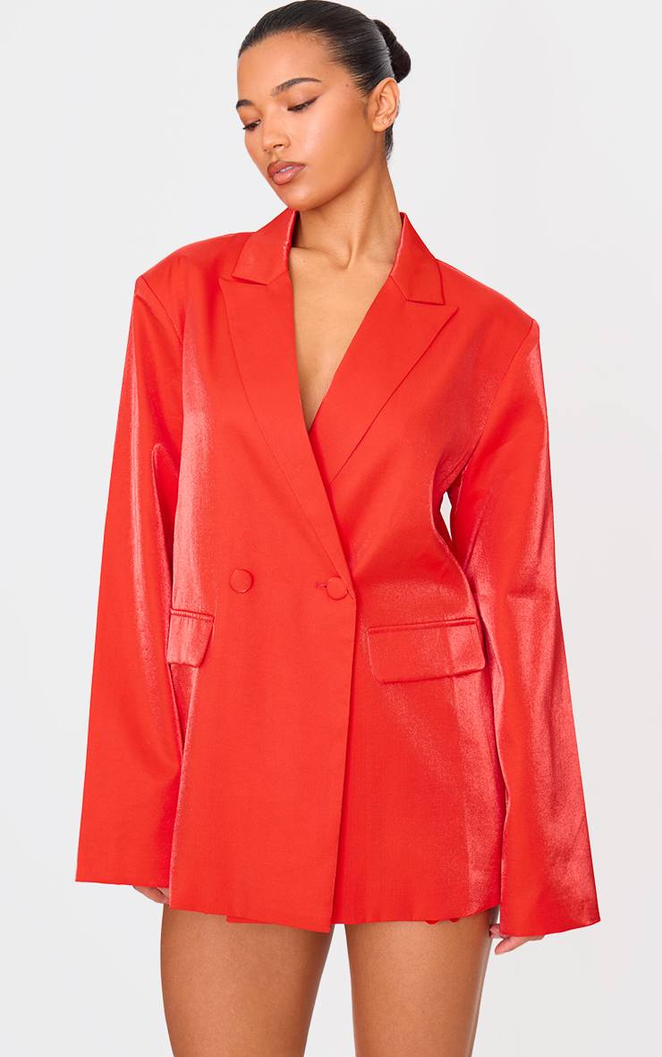 Rouge Blazer Oversize Ample Aspect Satiné