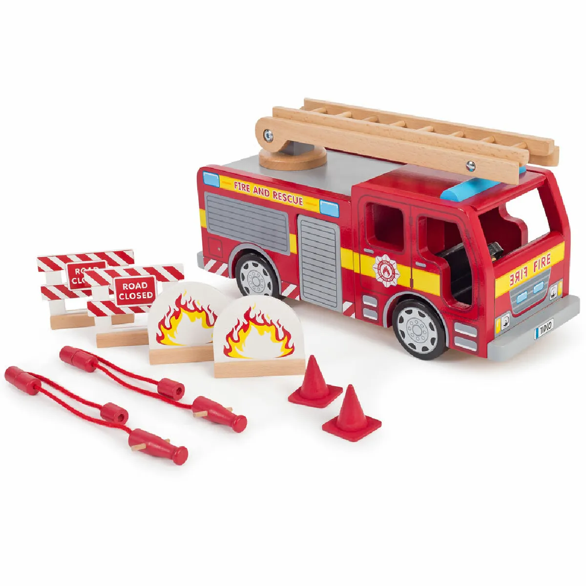 Tidlo Jouet de camion de pompier bois