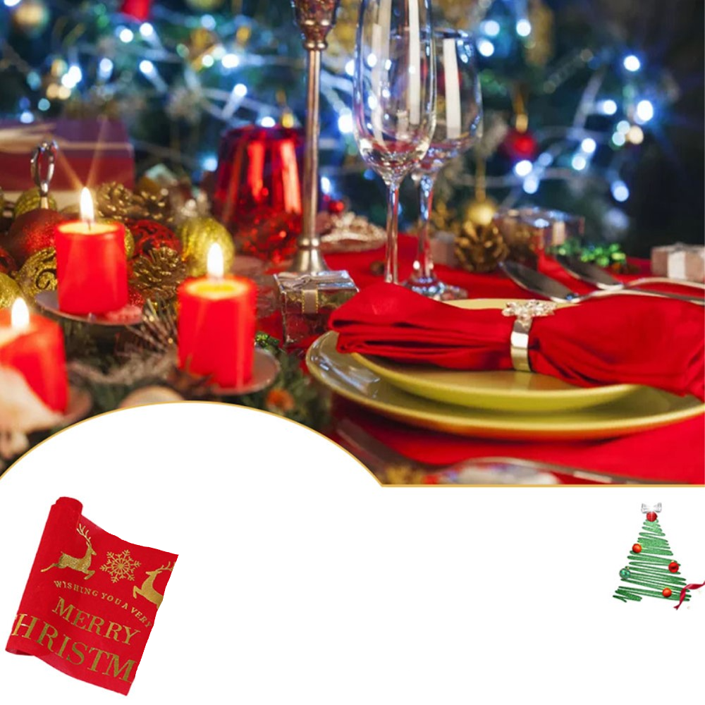 (28x270cm) Leinen Weihnachts Tischläufer Party Deko Tannenbaum Tischtuch - Gold
