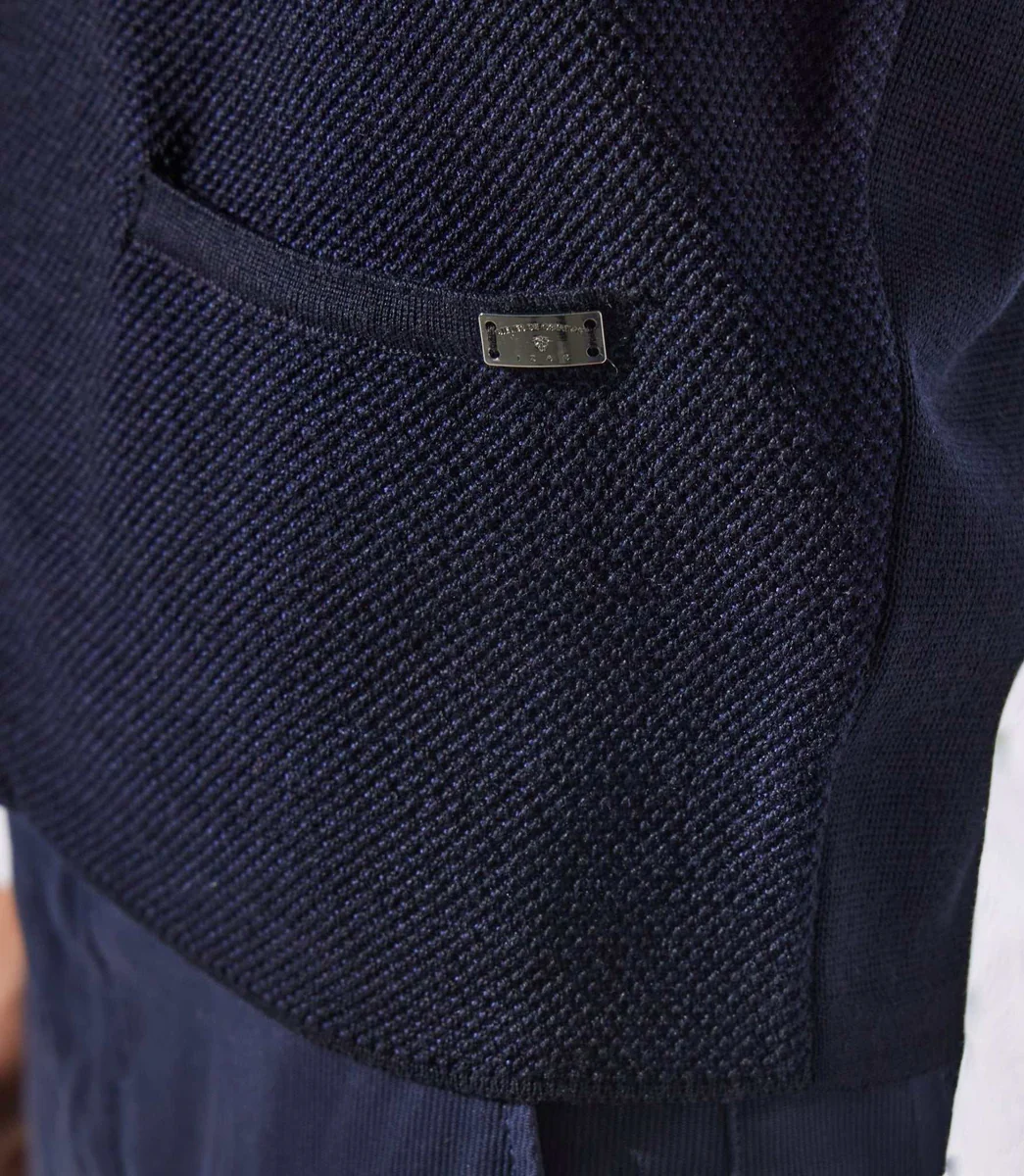 Gilet boutonné sans manches marine en mérinos