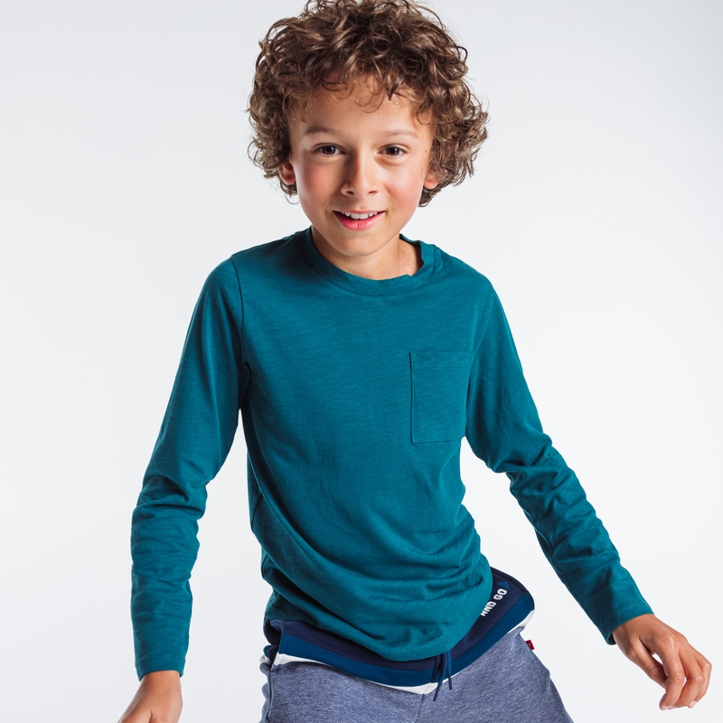 T-shirt uni en coton turquoise garçon