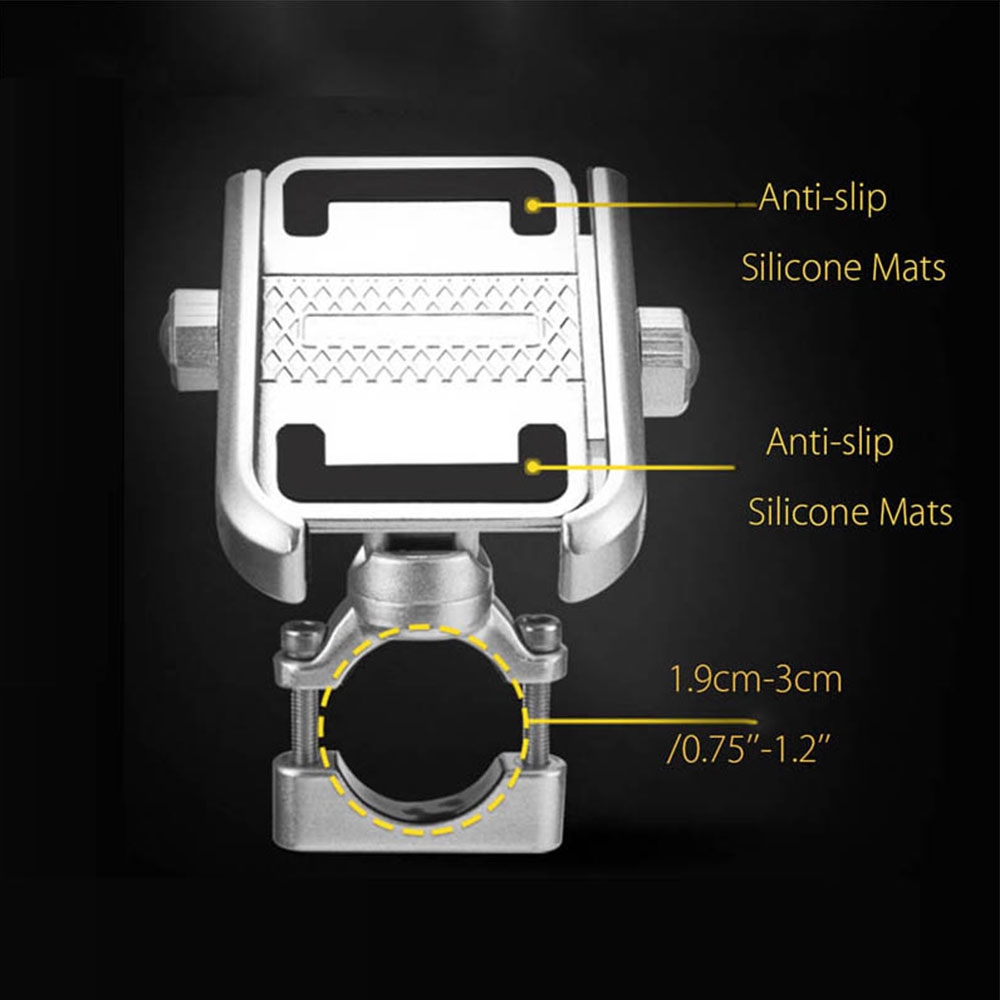 Universal Fahrrad Velo Motorrad Aluminium Halterung Handy / Smartphone 360° (5.5-10cm) - Silber