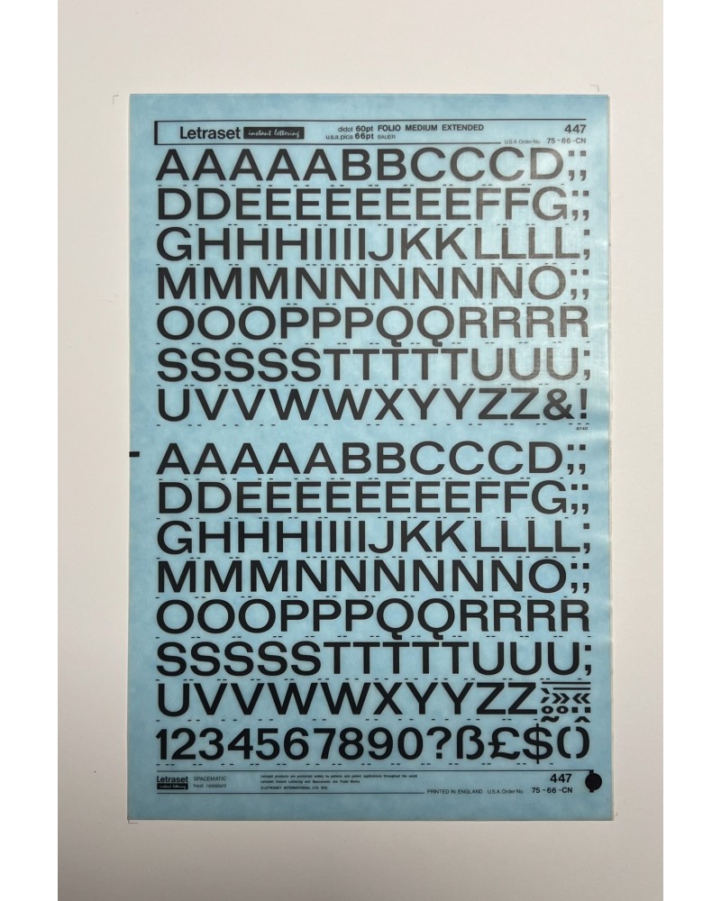 Letraset 447 - FOLIO MEDIUM EXTENDED- 60/66pt