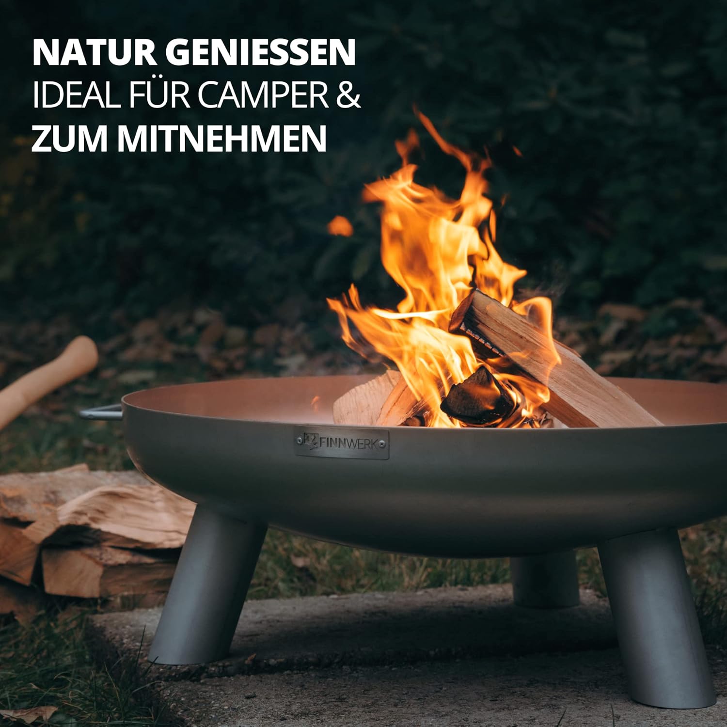 Finnwerk HARRI Feuerschale aus Edelstahl 80 cm - Exklusive Feuerstelle im matten Finish - Große Feuerschalen für den Garten - Rostfrei, Schlicht und Schick - Feuerschalen Deckel separat erhältlich