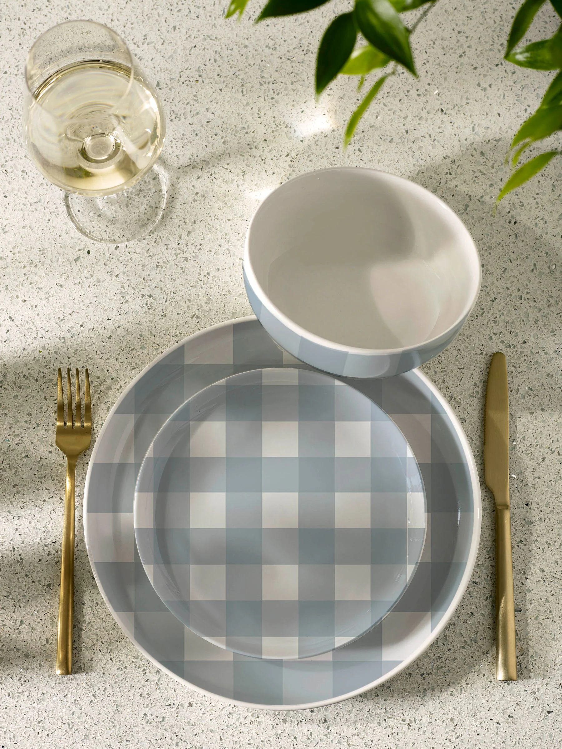 12 Piece Gingham Dinner Set