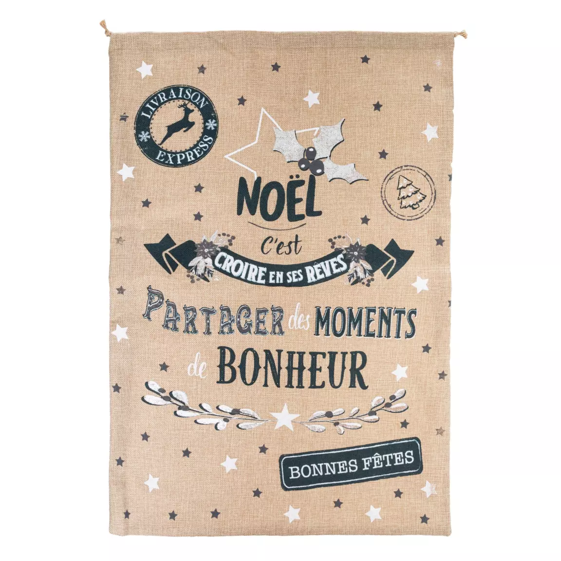 Sac cadeau en jute (H70 cm) Moments de bonheur Naturel