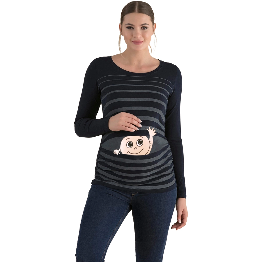 M.M.C. Umstandslangarmshirt Winke Winke mit Motiv Schwarz