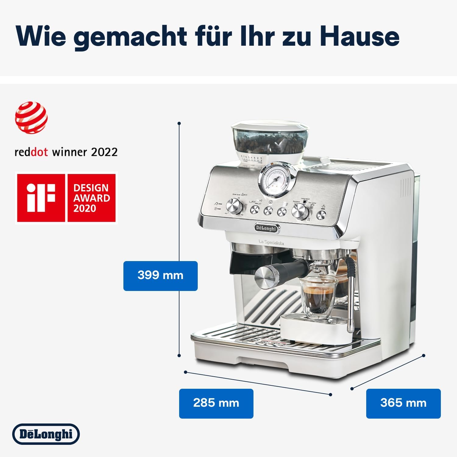 De'Longhi Siebträgermaschine La Specialista Arte EC9155.W, Espressomaschine mit Mahlwerk, 8 Mahlgrade, 15 Bar, 3 Temperaturen, Milchschaumdüse, 1550W, 1,7L Tank, Weiß inkl. Barista-Kit