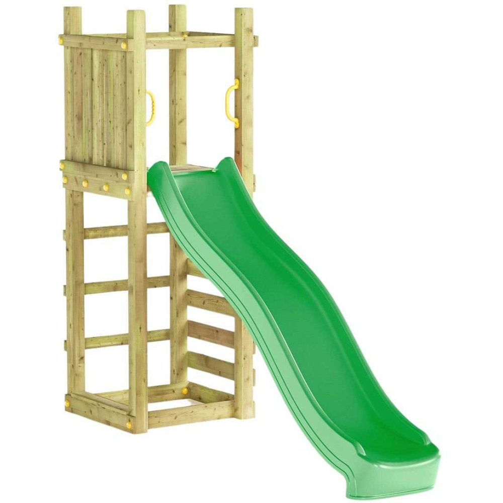 Plateforme de jeux en bois funny toboggan + mur d'escalade