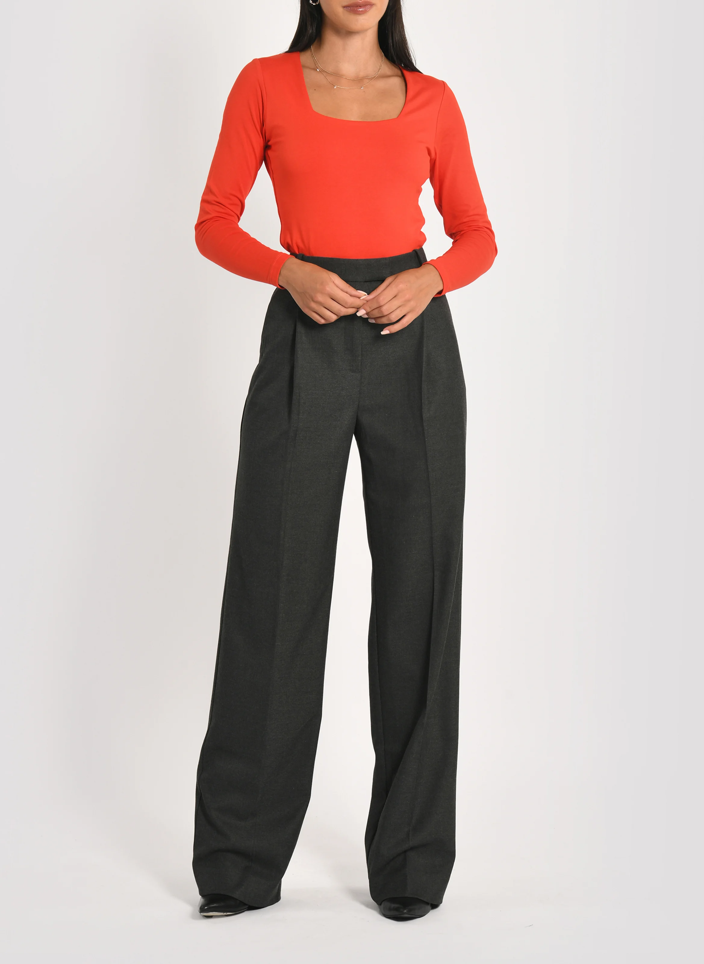 CLEMENTINE - Top col carré en coton mélangé | Rouge