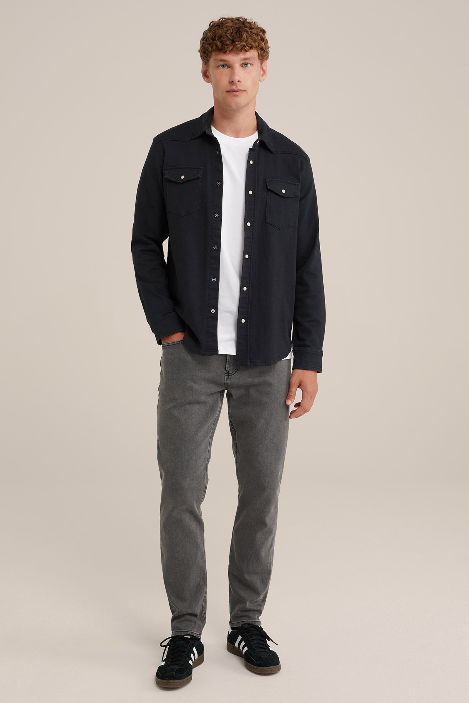 Rain ready slim fit jeans met medium stretch Fundamentals Lichtgrijs