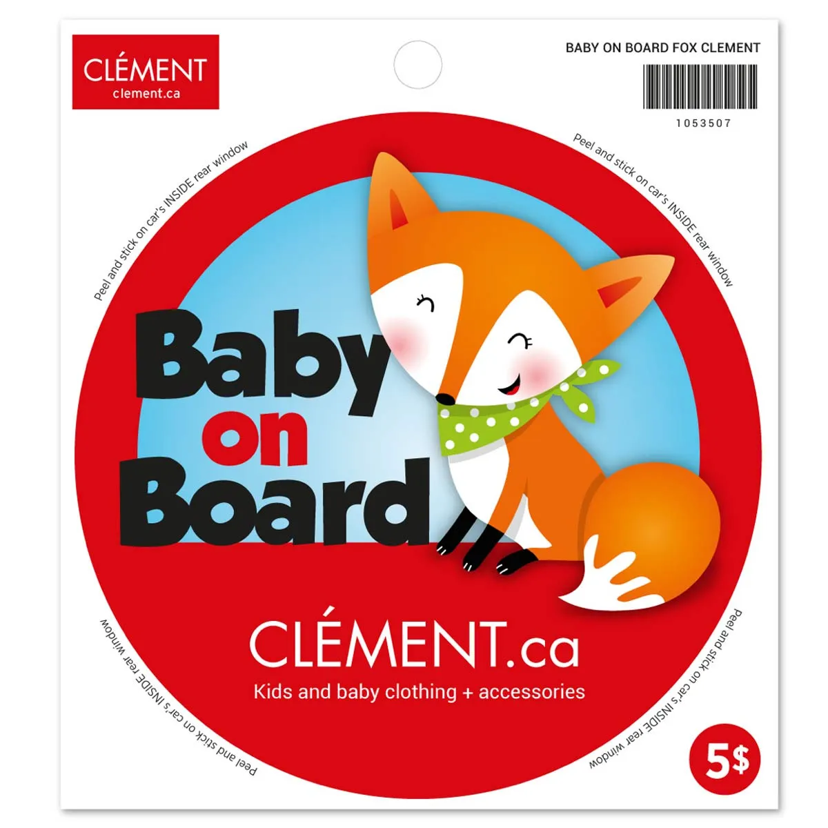 Clément - Équipement Autocollant Bébé À Bord - Renard (Anglais)