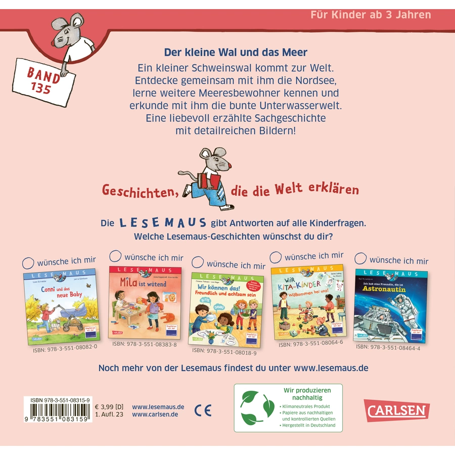 Carlsen LESEMAUS 135: Der kleine Wal und das Meer