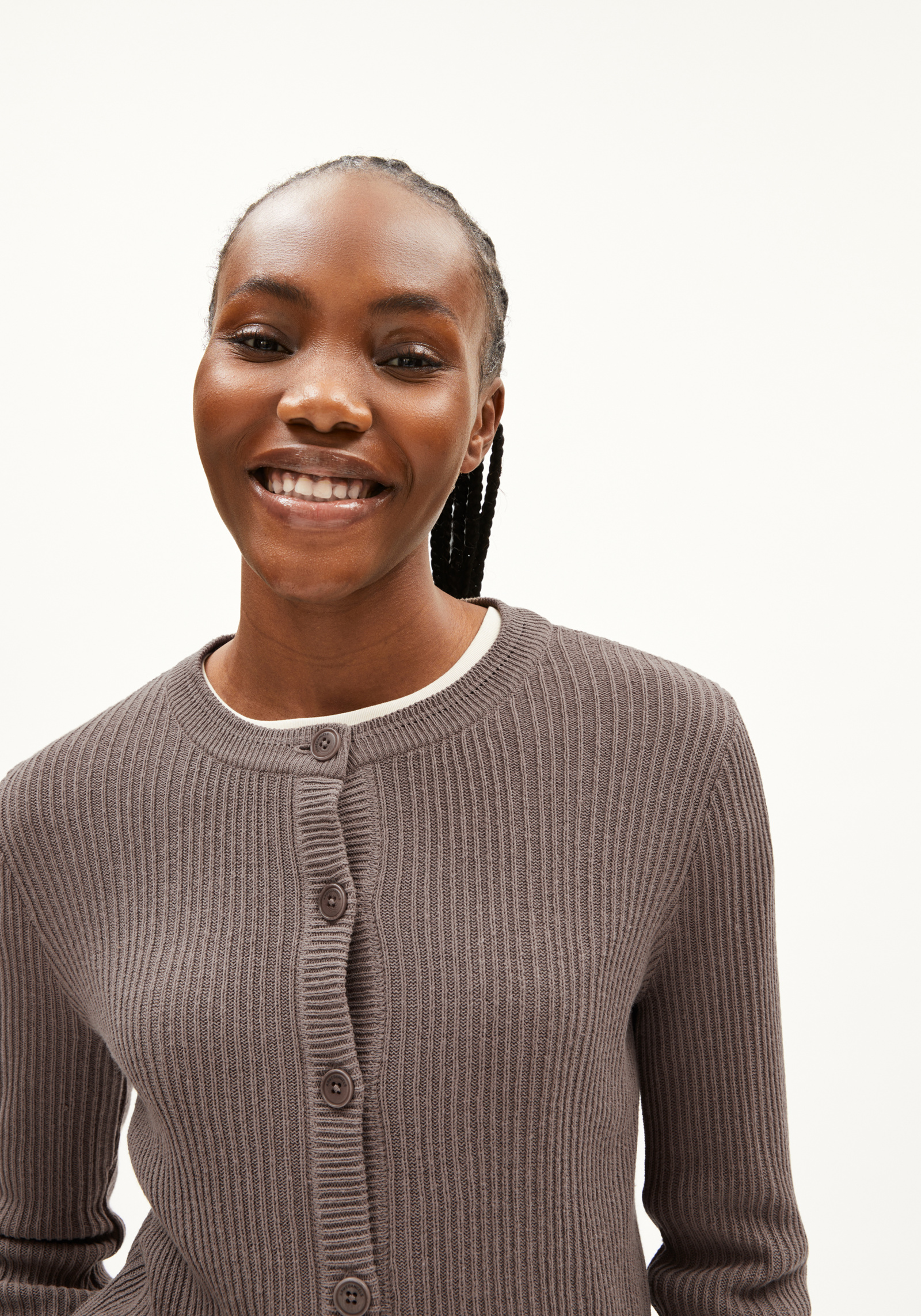 Armedangels Strick-Cardigan Ricalaa Lino Walnut Cream