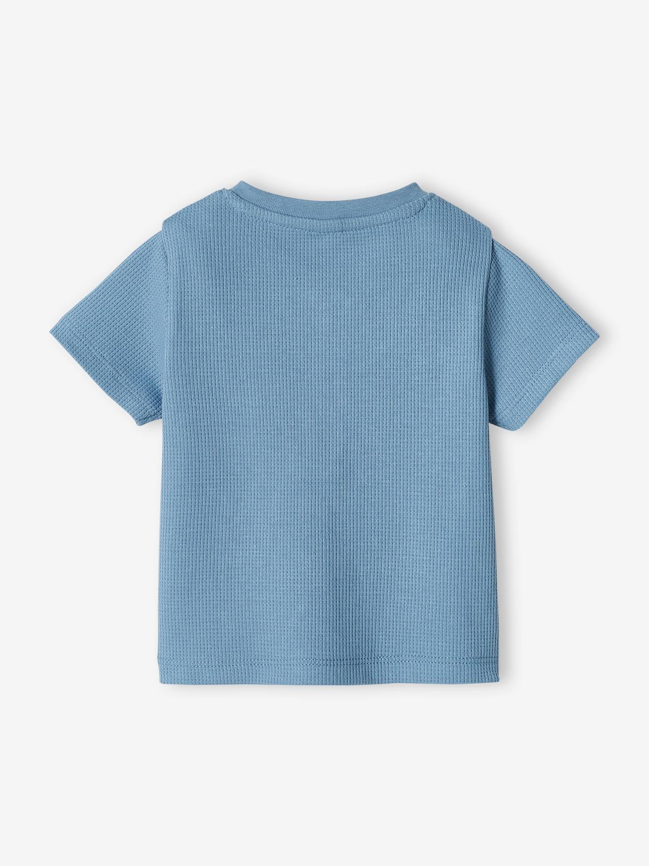 Camiseta tunisiana em favo de mel, azul claro para bebês