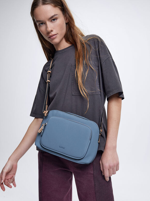 Bolsa de ombro com efeito nylon - Azul