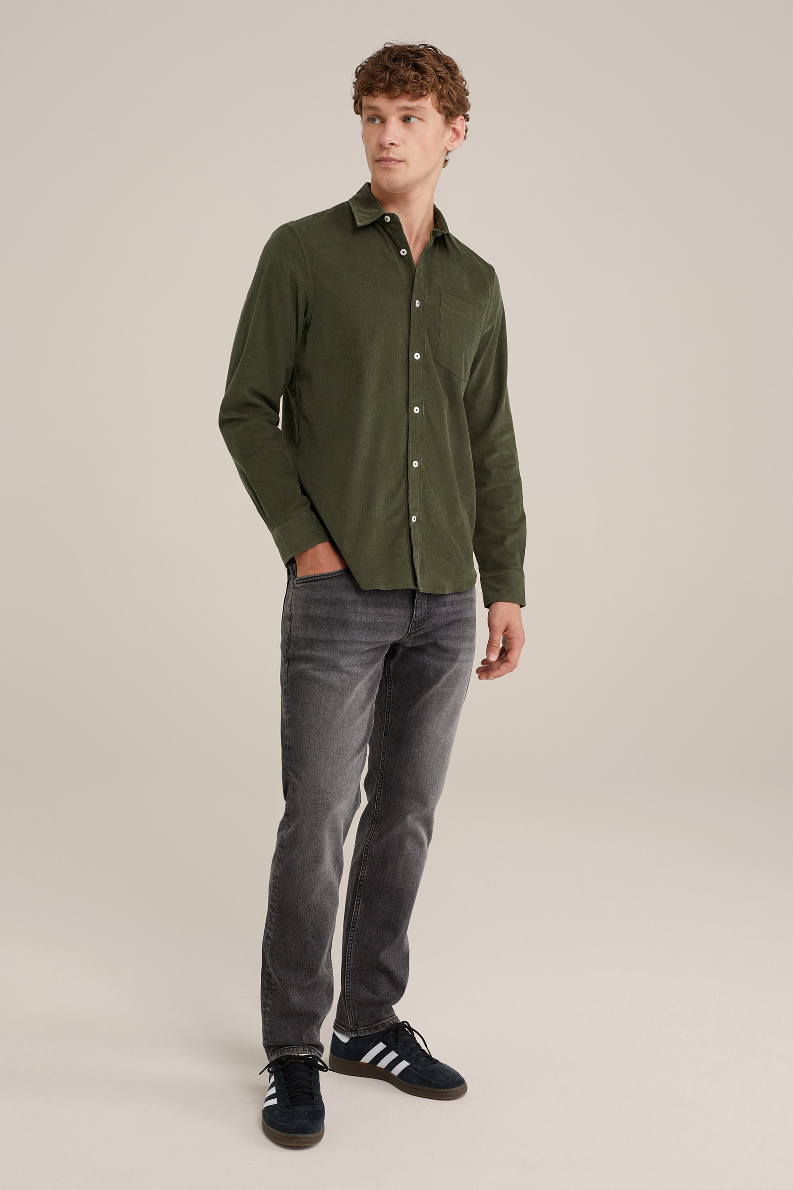 corduroy overhemd WE Fashion Donkergroen