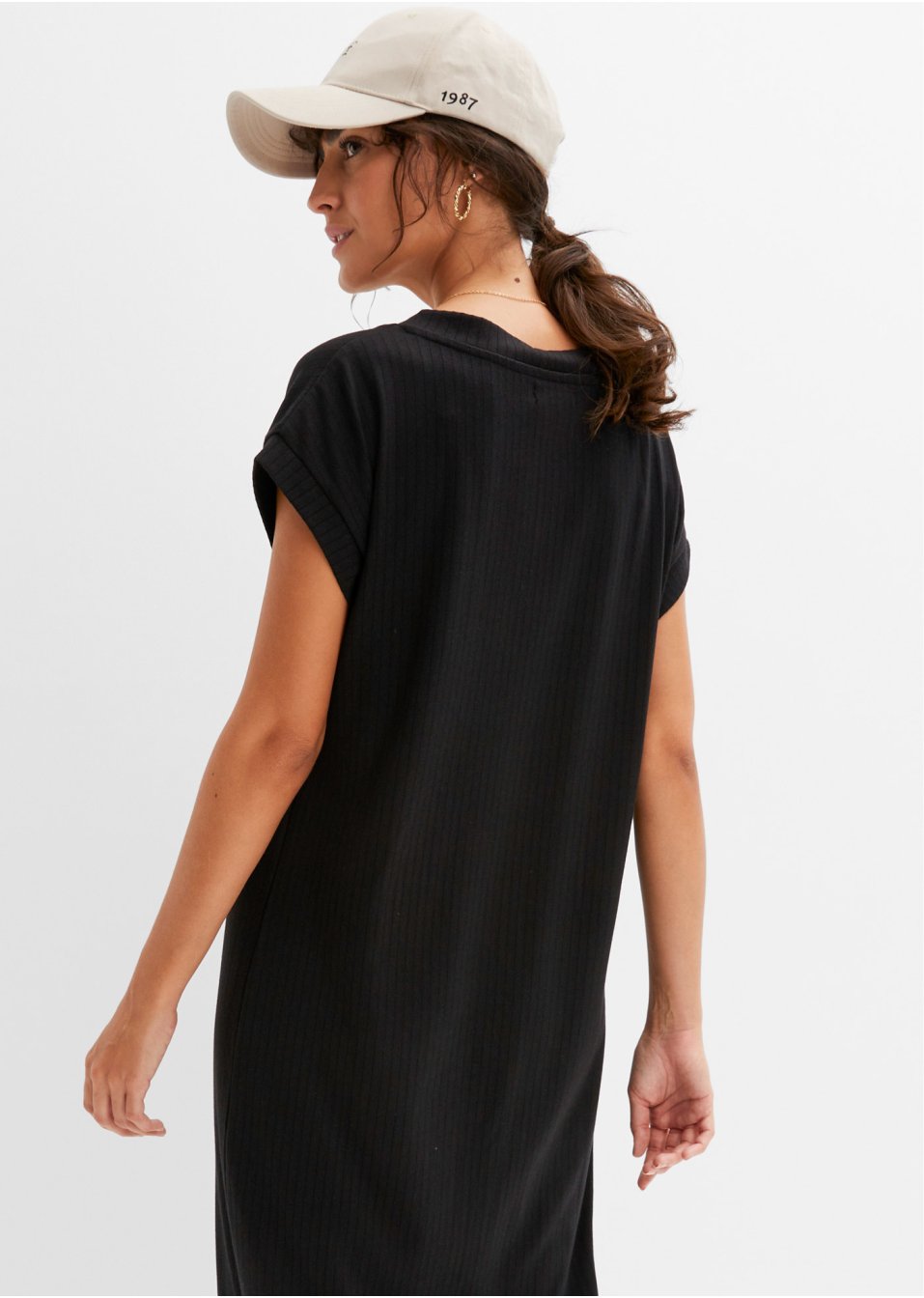 Robe midi en jersey côtelé