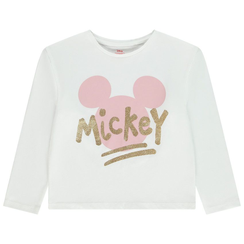 T-shirt manches longues print pailleté Mickey Disney pour fille - Blanc