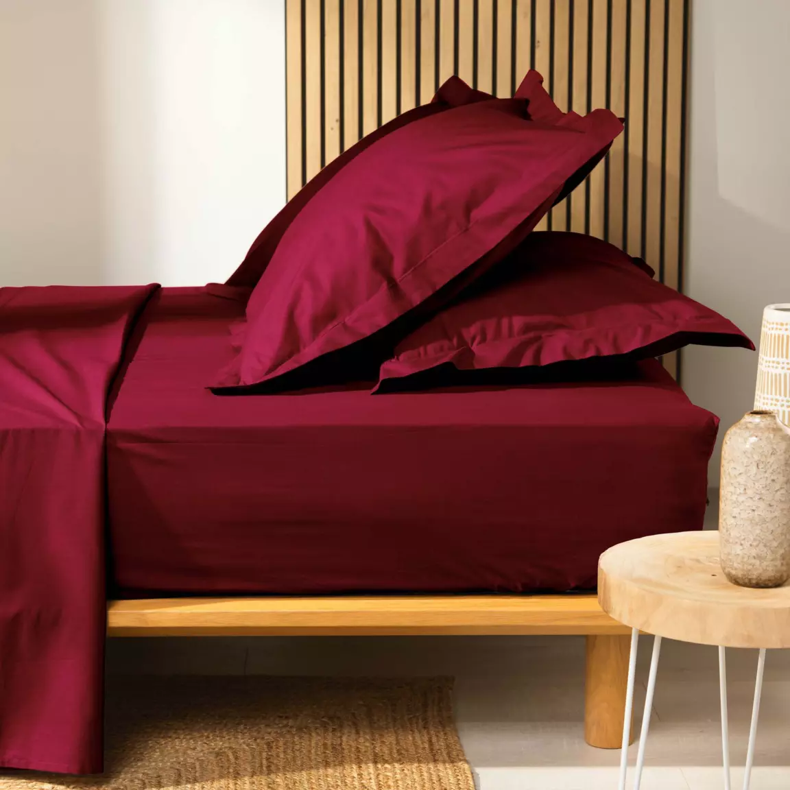Drap housse coton bio (140 x 190 cm) Biolina Bordeaux