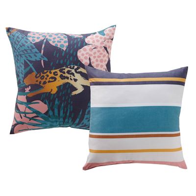 Coussin double face motifs léopard/ rayures