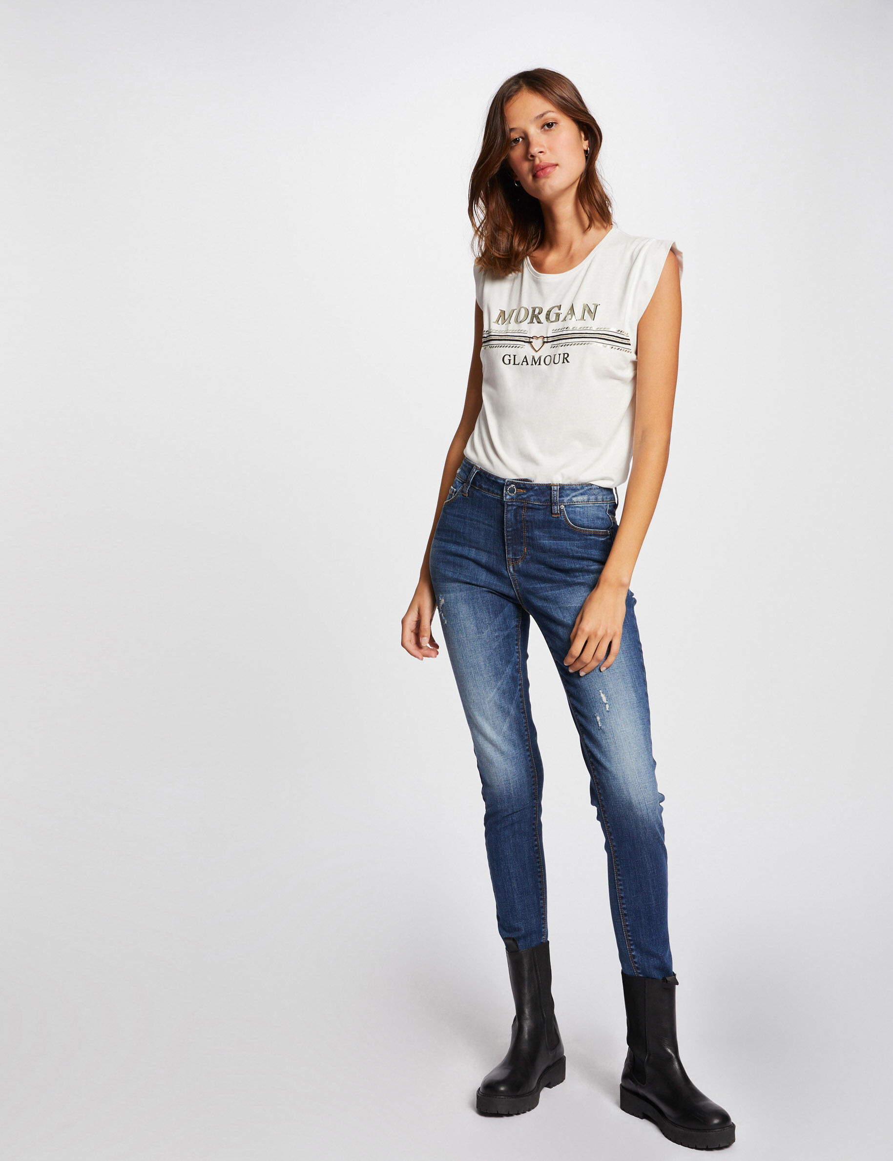 T-shirt manches courtes à inscription ecru femme - ecru