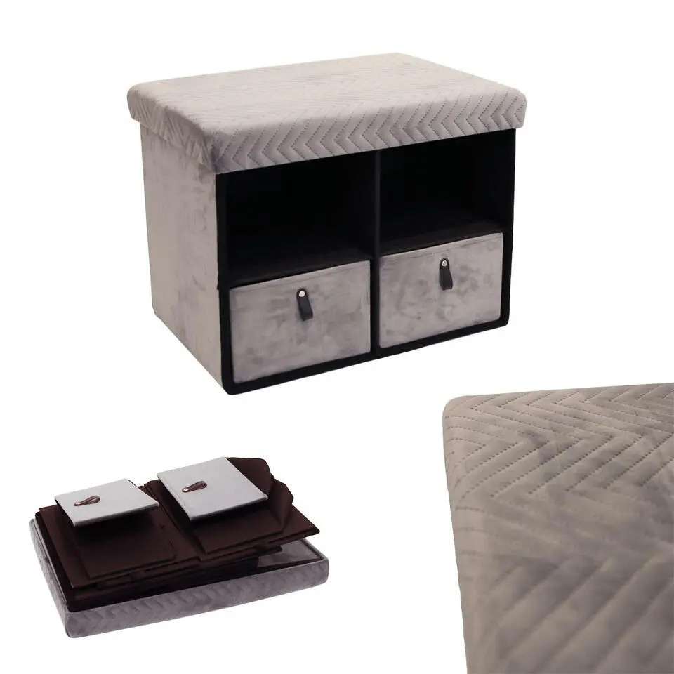 Home Deco Poefje - opbergbox - grijs velvet - 50 x 38 cm