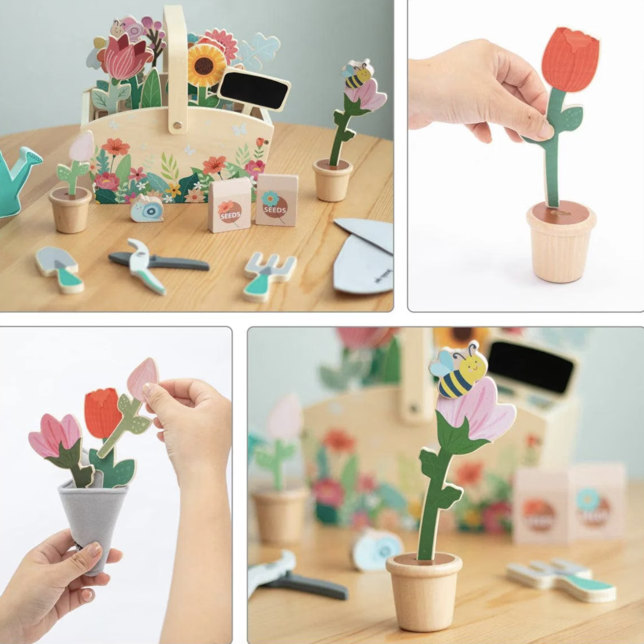 (30-tlg. Set) Holz Kinder Garten Spielzeug Blumen Zubehör Lern Spielset (UM1354) - Bunt