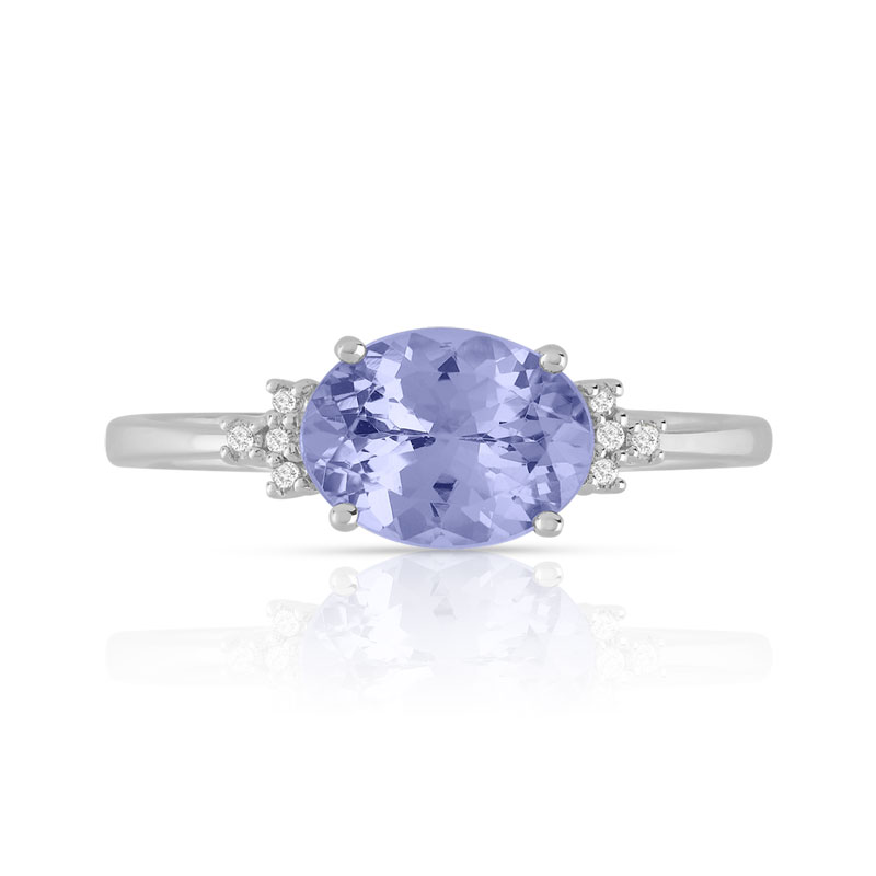 Bague or 375 blanc tanzanite ovale et diamants
