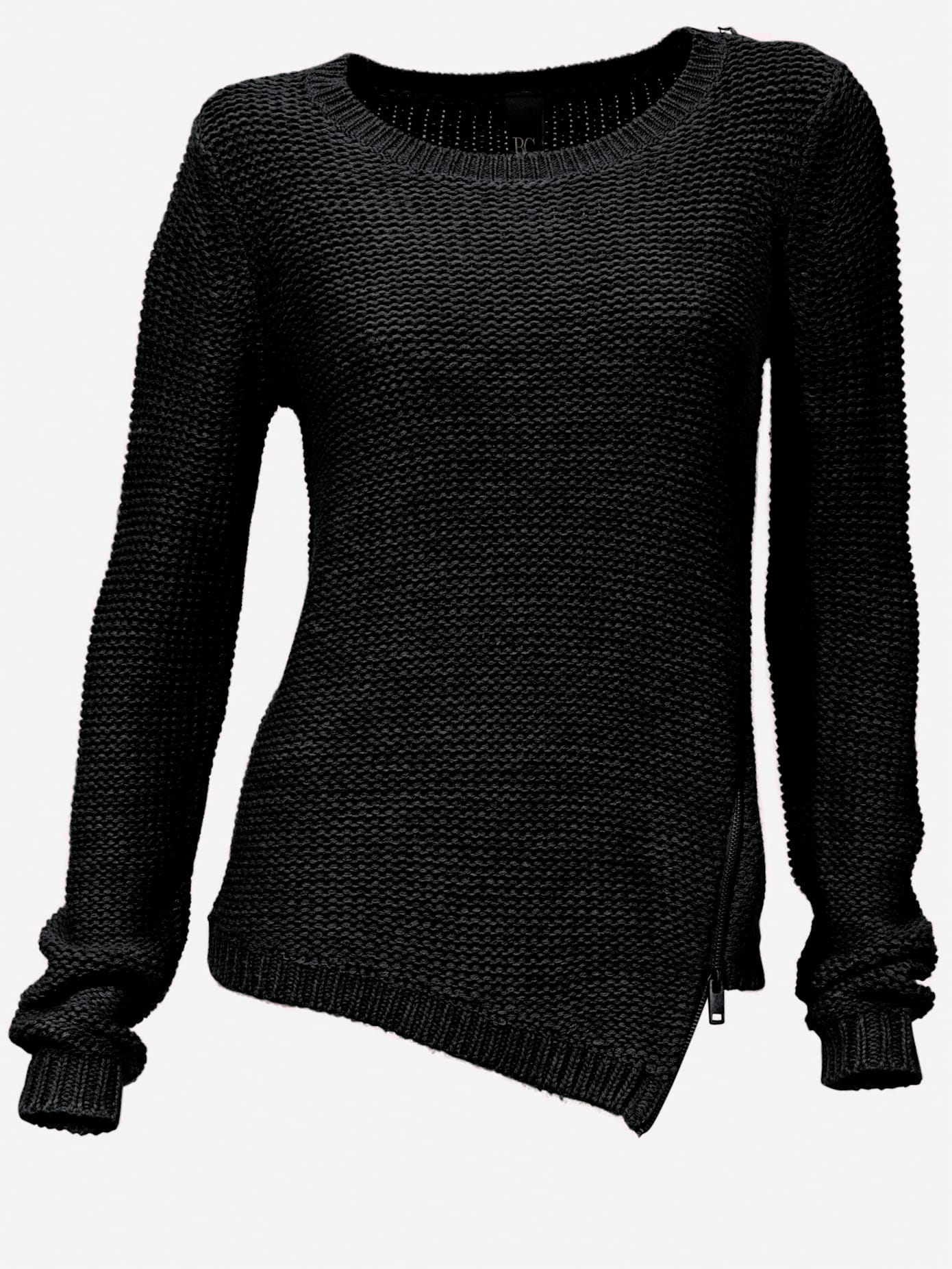 Pull col rond look asymétrique tendance avec glissière