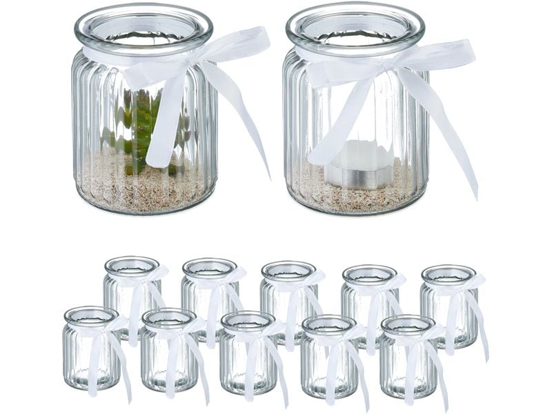 relaxdays Windlicht 9.5 cm, Glas, 12 Stück Teelichthalter