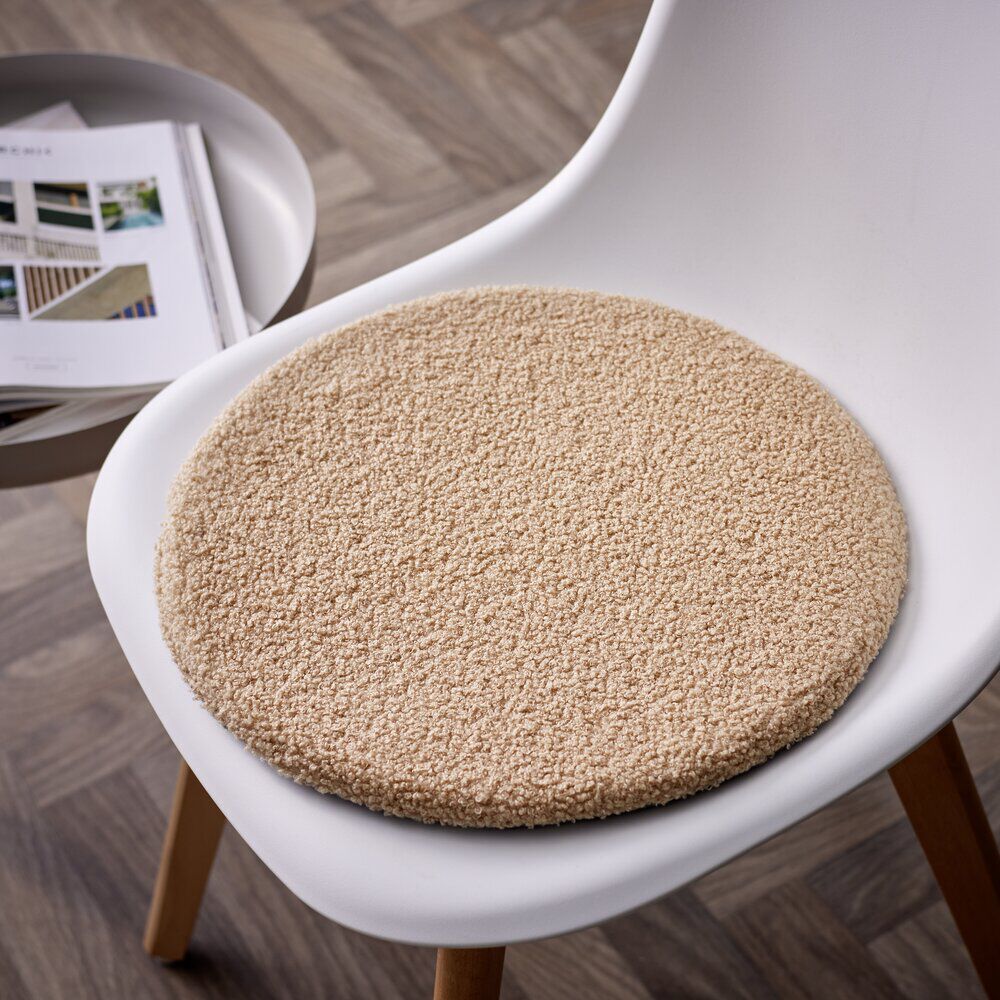 Galette de chaise en tissu bouclette marron clair Ø38 cm