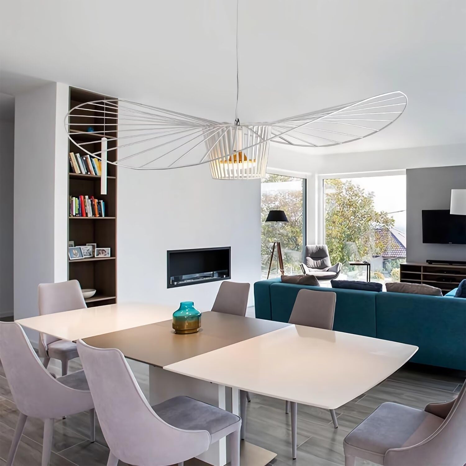 Vertigo Lampe 80Cm 100Cm 120Cm 170Cm 200cm Kronleuchter Wohnzimmer Vertigo Pendelleuchte, Modern Vintage Fiberglas+Schwarz Pu Kreative Hut Lampe, Retro Hängeleuchte Wohnzimmerlampe (Blanc, 120 cm)
