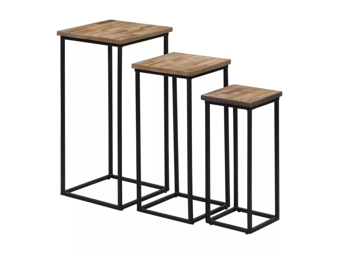 Ensemble de tables pour plante 3 pièces Teck recyclé