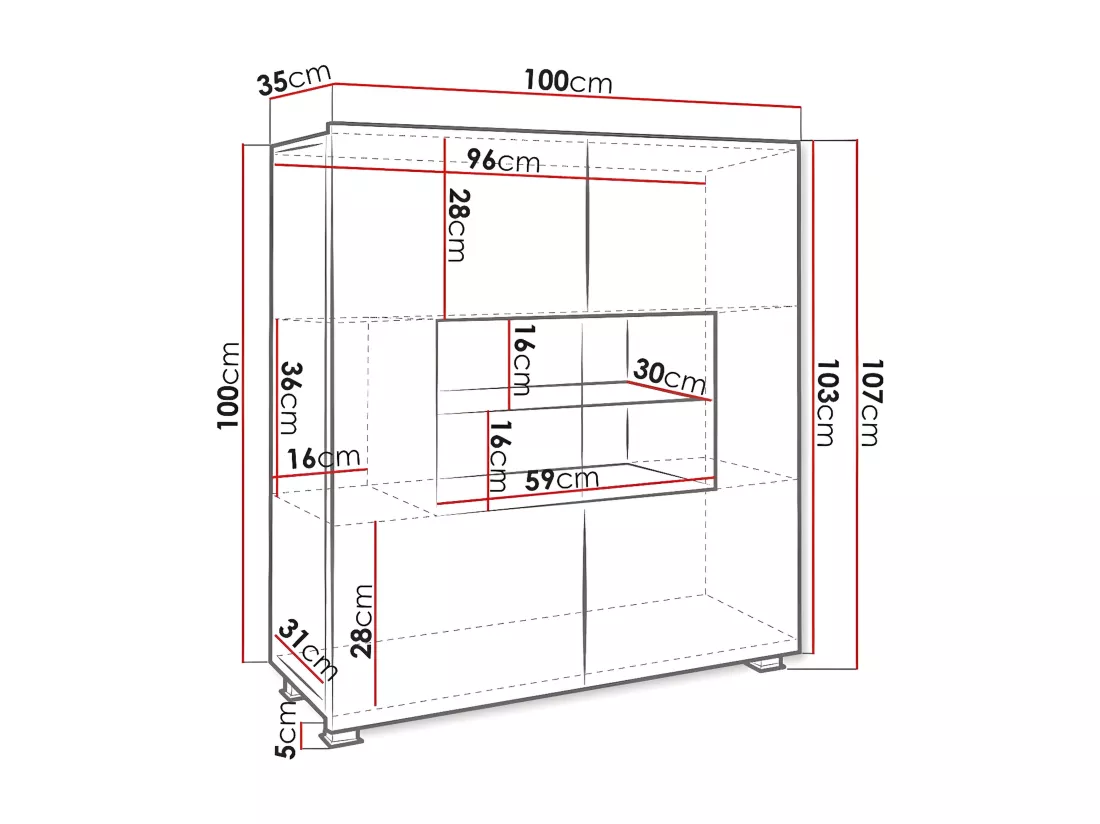 Buffet Tivdalu 100, Noir|Noir brillant, 107x100cm, Le nombre de portes: 235cm
