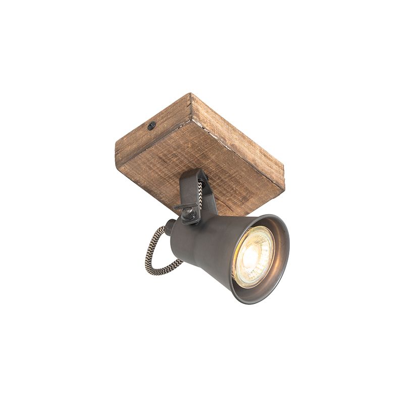 Landelijke spot zwart met hout verstelbaar - Jelle