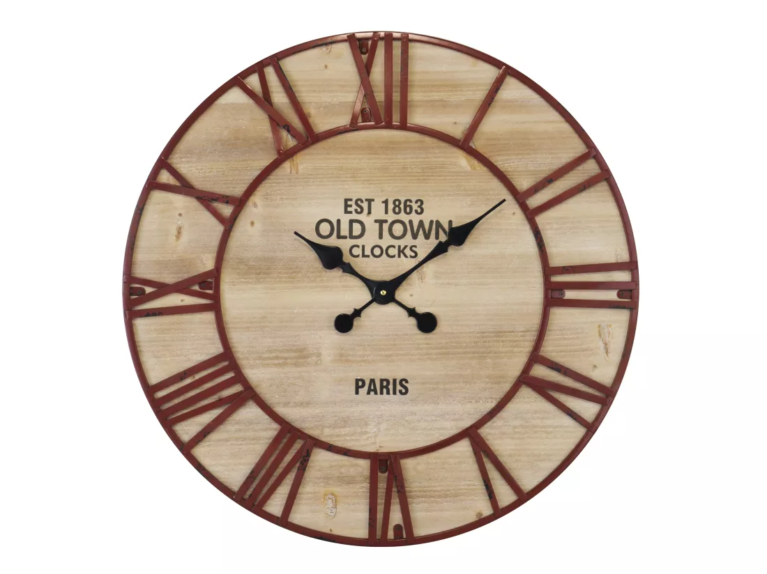 Horloge ronde en bois et métal rouillé 70cm