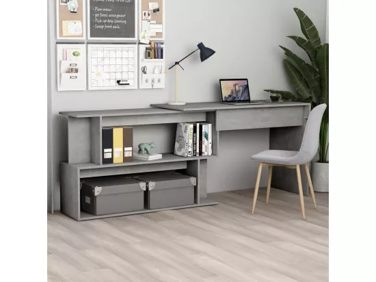 Bureau d'angle Gris béton 200x50x76 cm Bois d’ingénierie