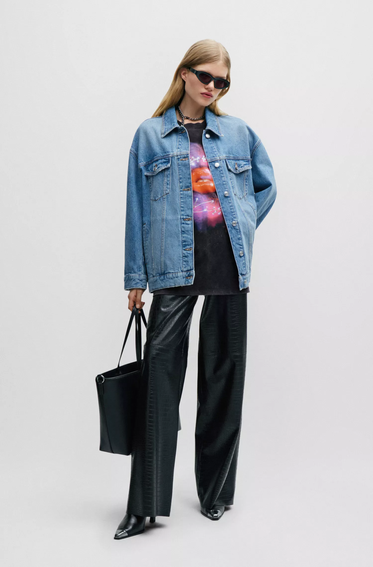 Camiseta HUGO vermelha de modelagem oversized em malha de algodão com estampa sazonal.