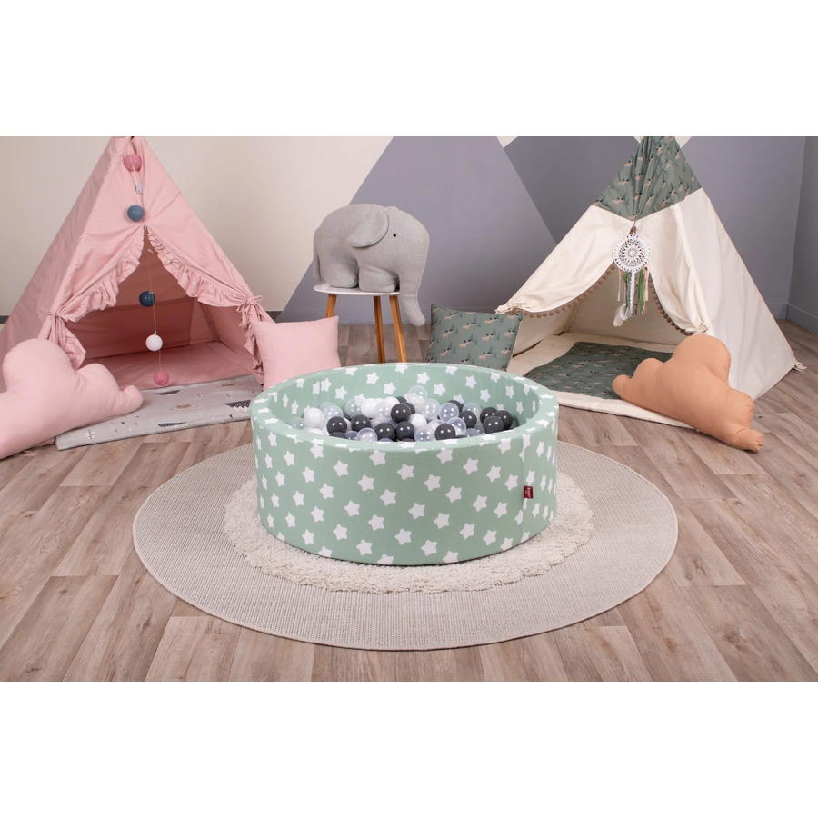 knorr toys® Bällebad soft - Green white stars 300 balls greywhitetransparent grau