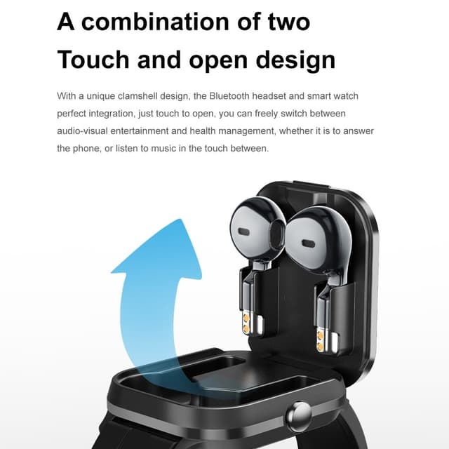 D8 Pro 2-i-1 Bluetooth-hovedtelefoner & Smart Watch Health Monitoring Silikonestrop