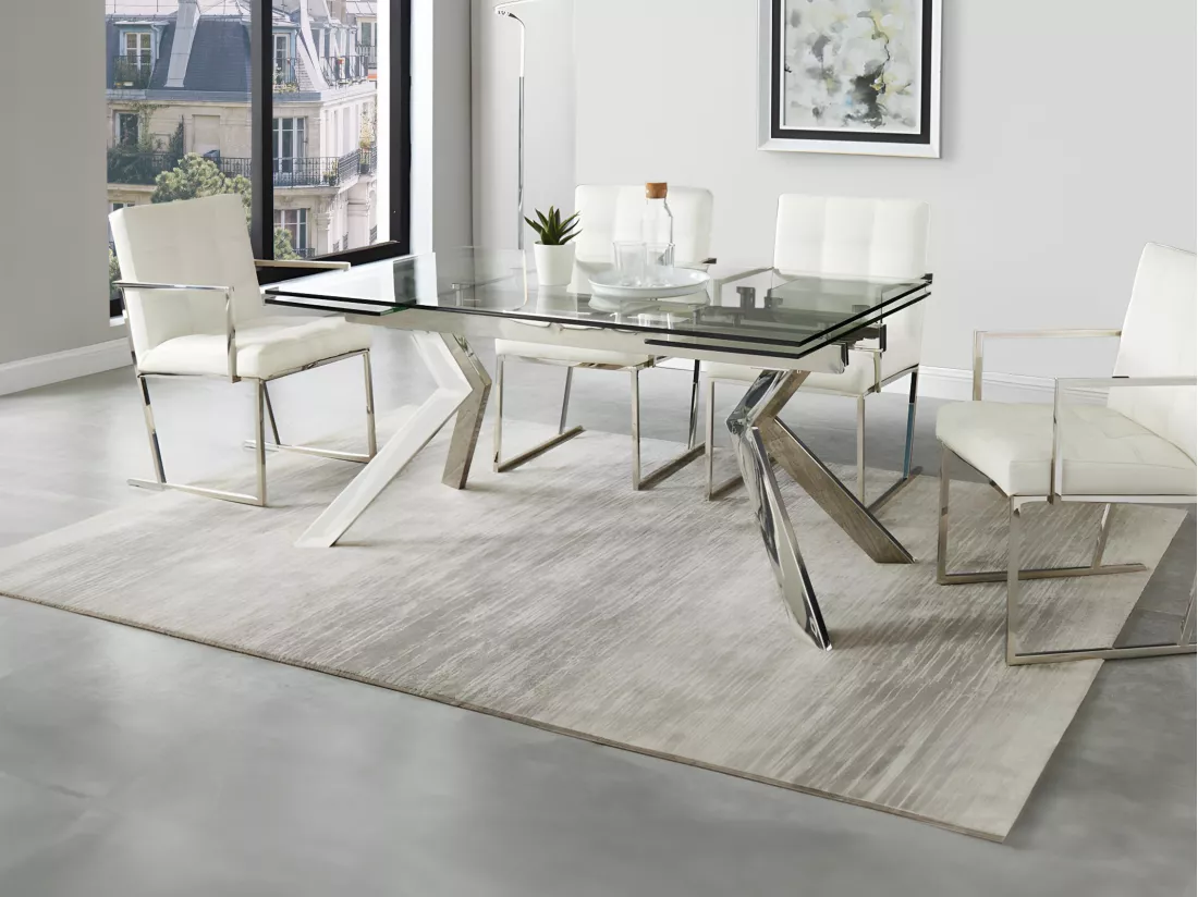 Table à manger extensible VELIKA - Verre trempé & métal - 6 à 8 personnes