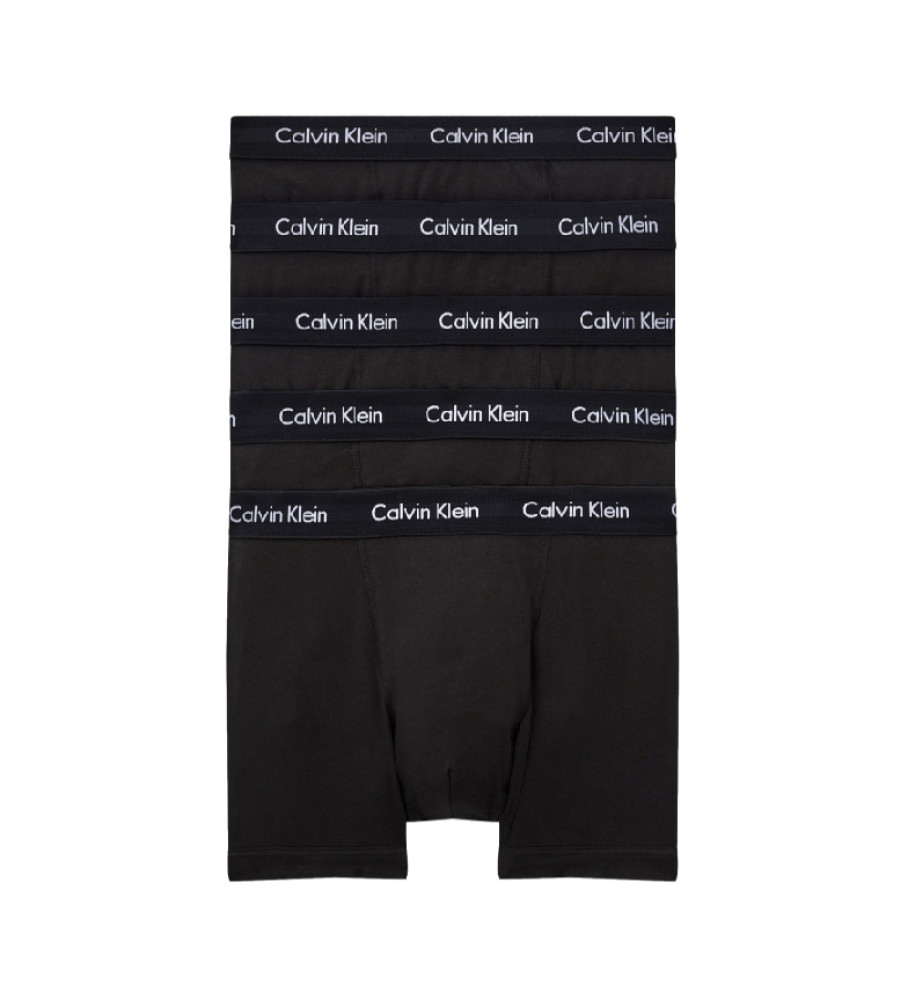 Pacote com 5 cuecas boxer Calvin Klein pretas de algodão elástico