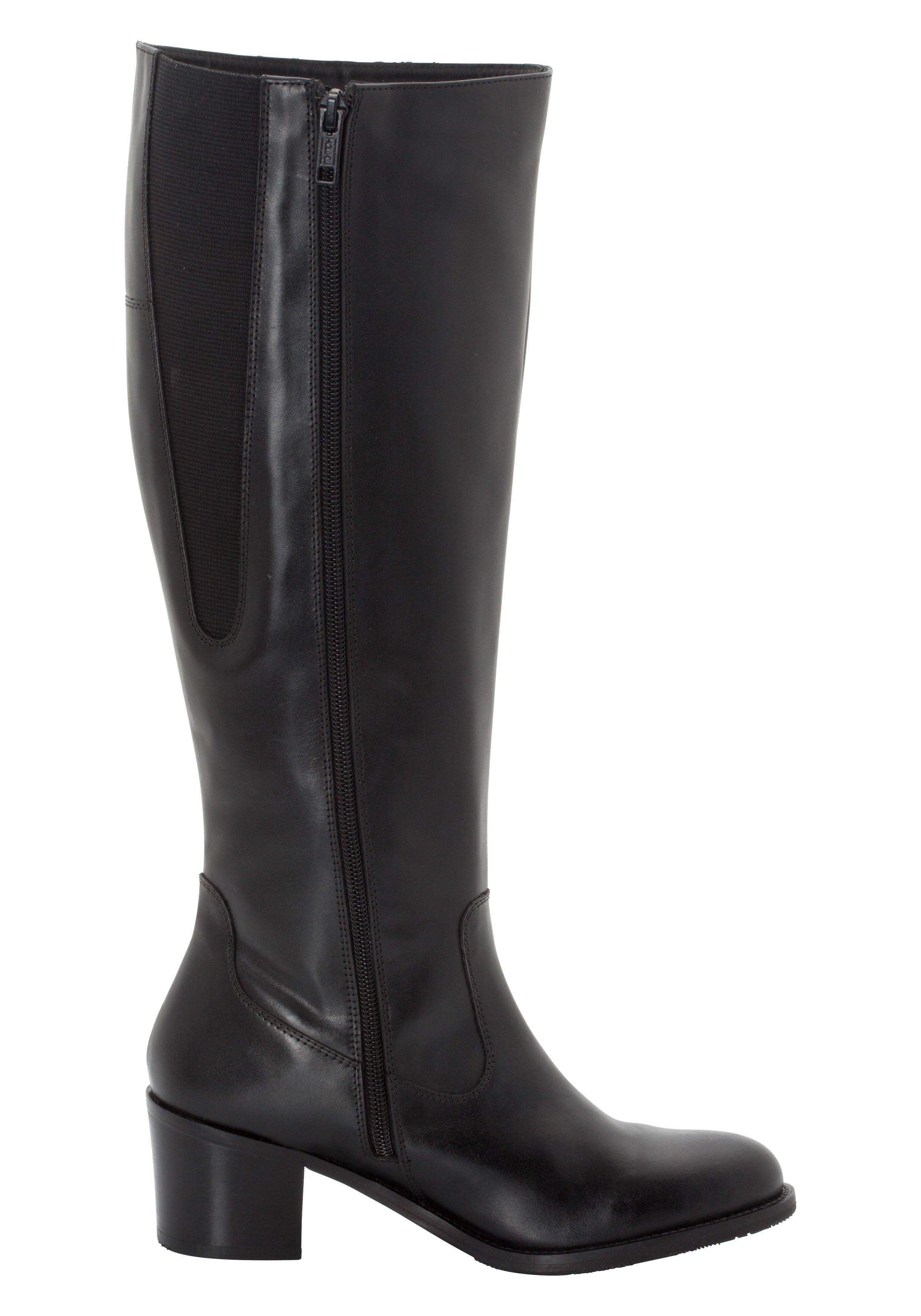 Weitschaftstiefel aus Leder mit Stretch-Einsatz