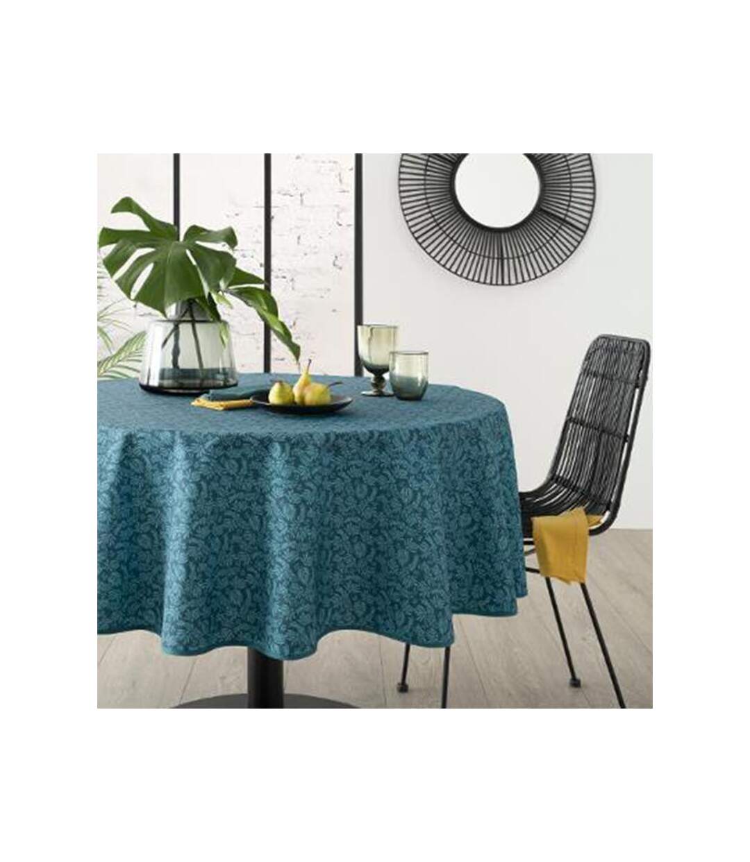 Nappe Ronde Imprimé Feuille 180cm Bleu
