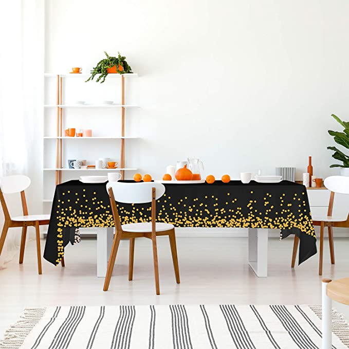(270x135cm) Deko Tischdecke Party Dekoration Tisch Tuch Punkte Design - Schwarz / Gold