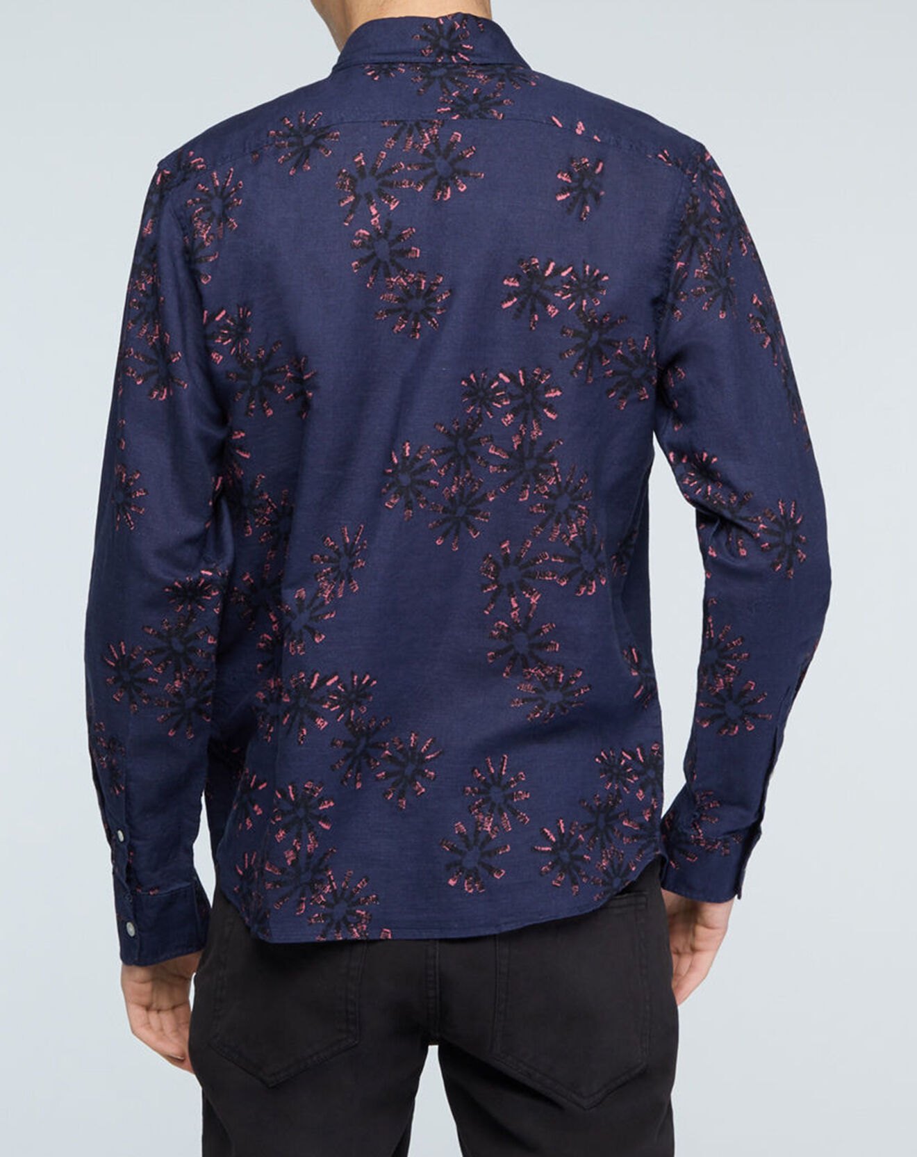 Oxbow Chemise droite en Lin & Coton Constantine imprimée bleu marine