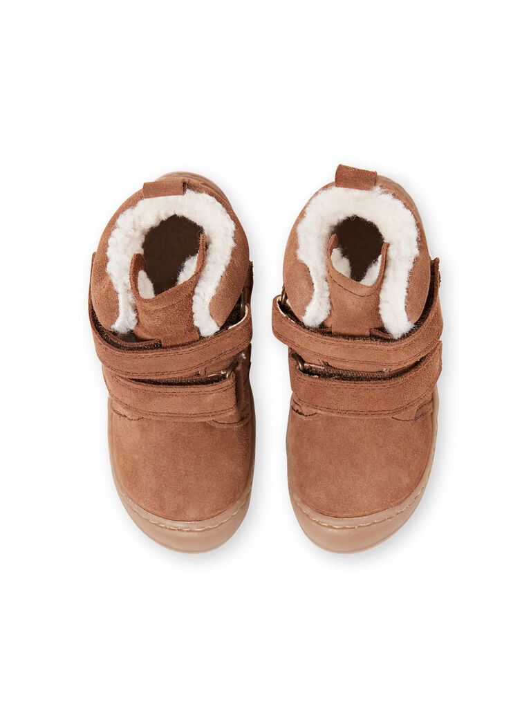 Boots flexible croûte de cuir marron bébé garçon