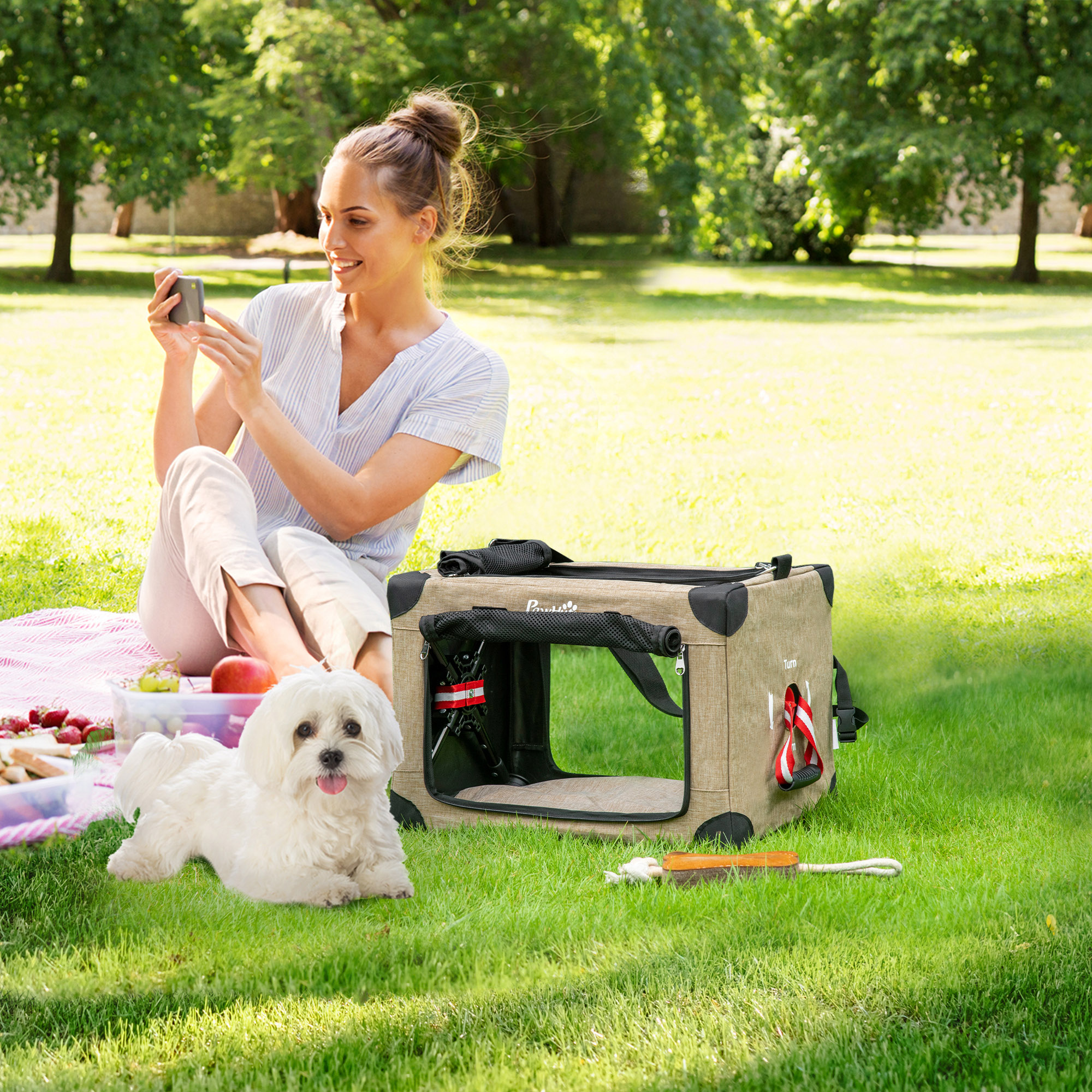 Mochila transportadora PawHut para gatos e cães de pequeno porte.